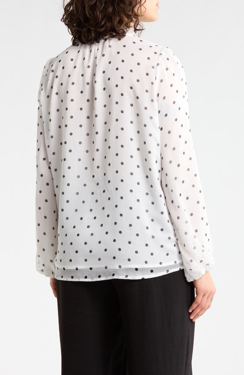 Adrianna Papell Ruffle Neck Top, Alternate, color, Ivory/ Black Timeless Dot