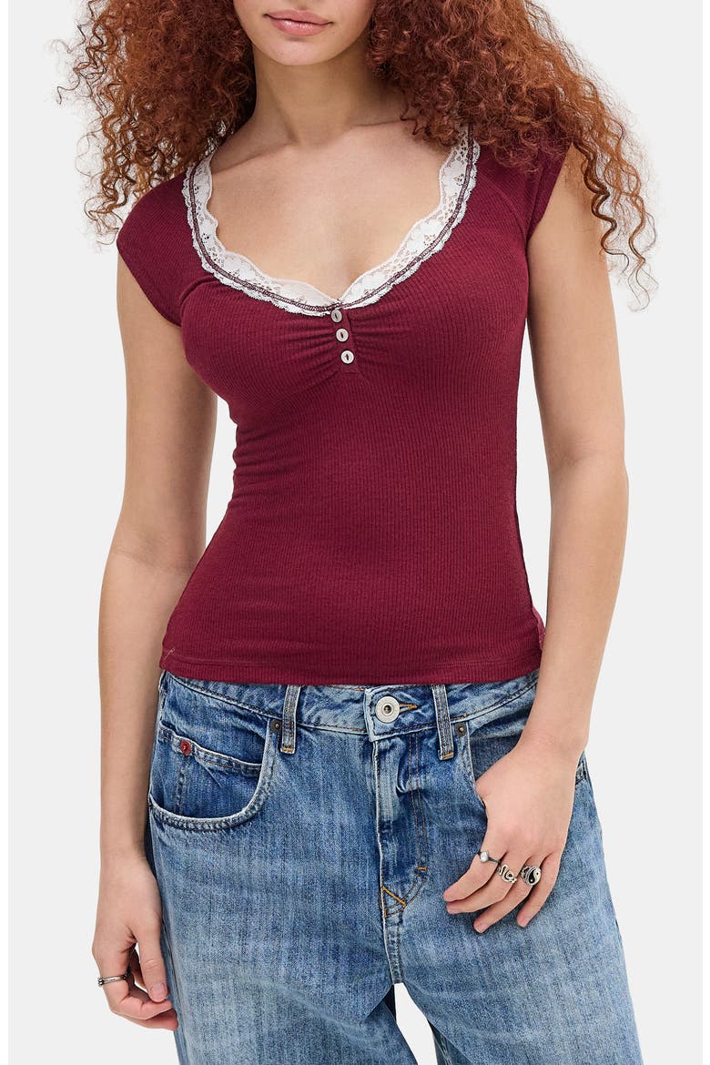 BDG Urban Outfitters Diana Lace Trim Rib Knit Top (Women) | Nordstrom