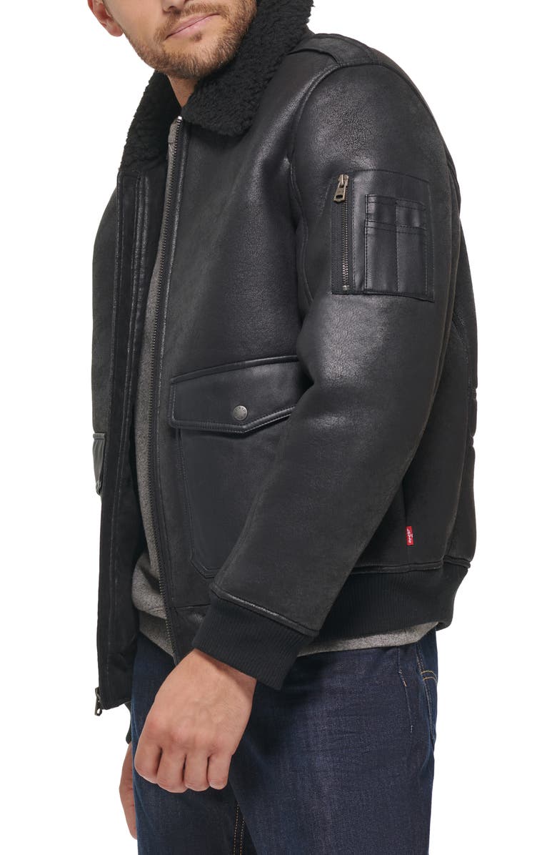 Levi's<sup>®</sup> Faux Shearling Collar Aviator Bomber Jacket, Alternate, color,