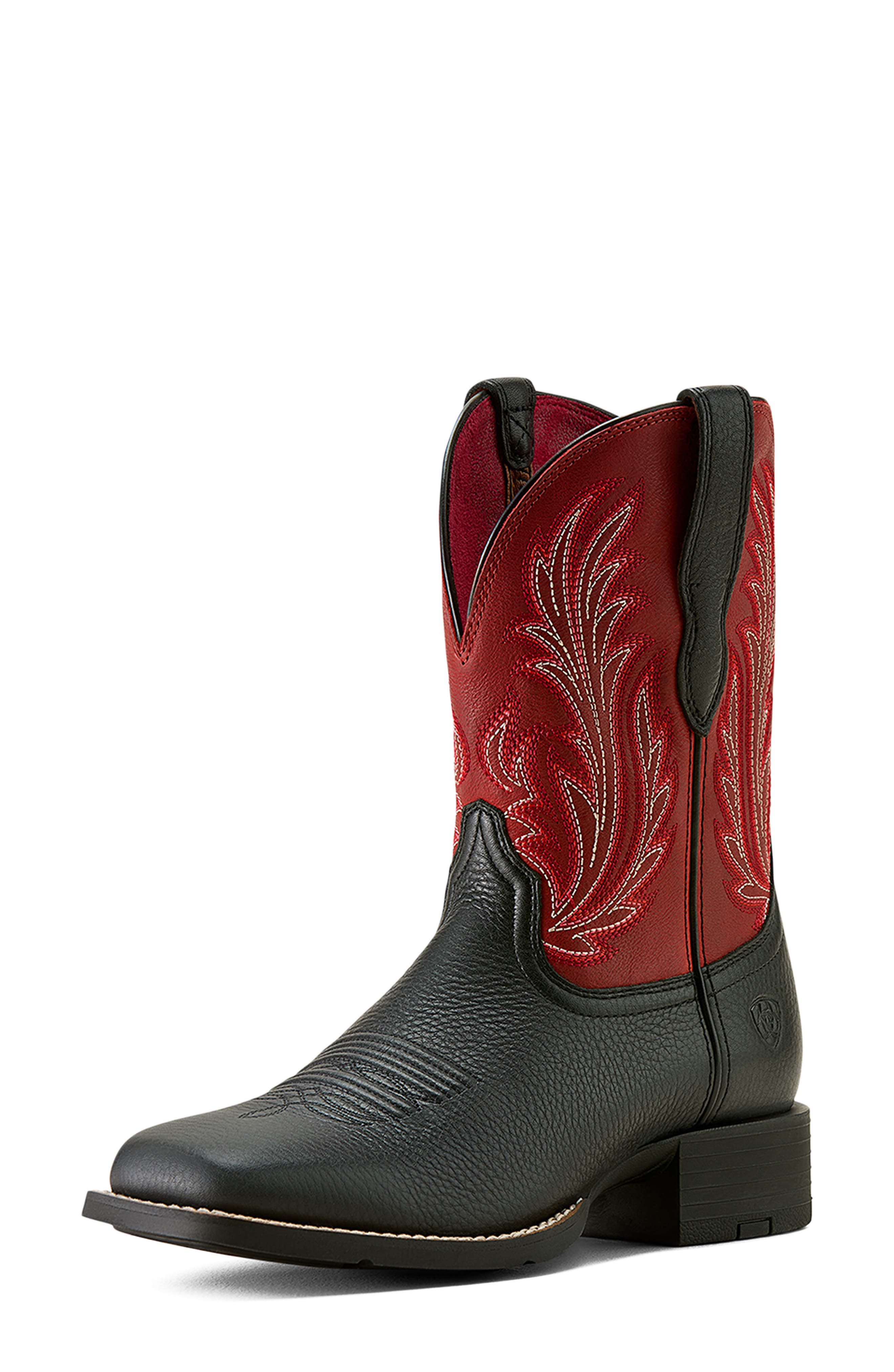 Round Up Filly Wide Square Toe Western Boot, Alternate, color, BLACK