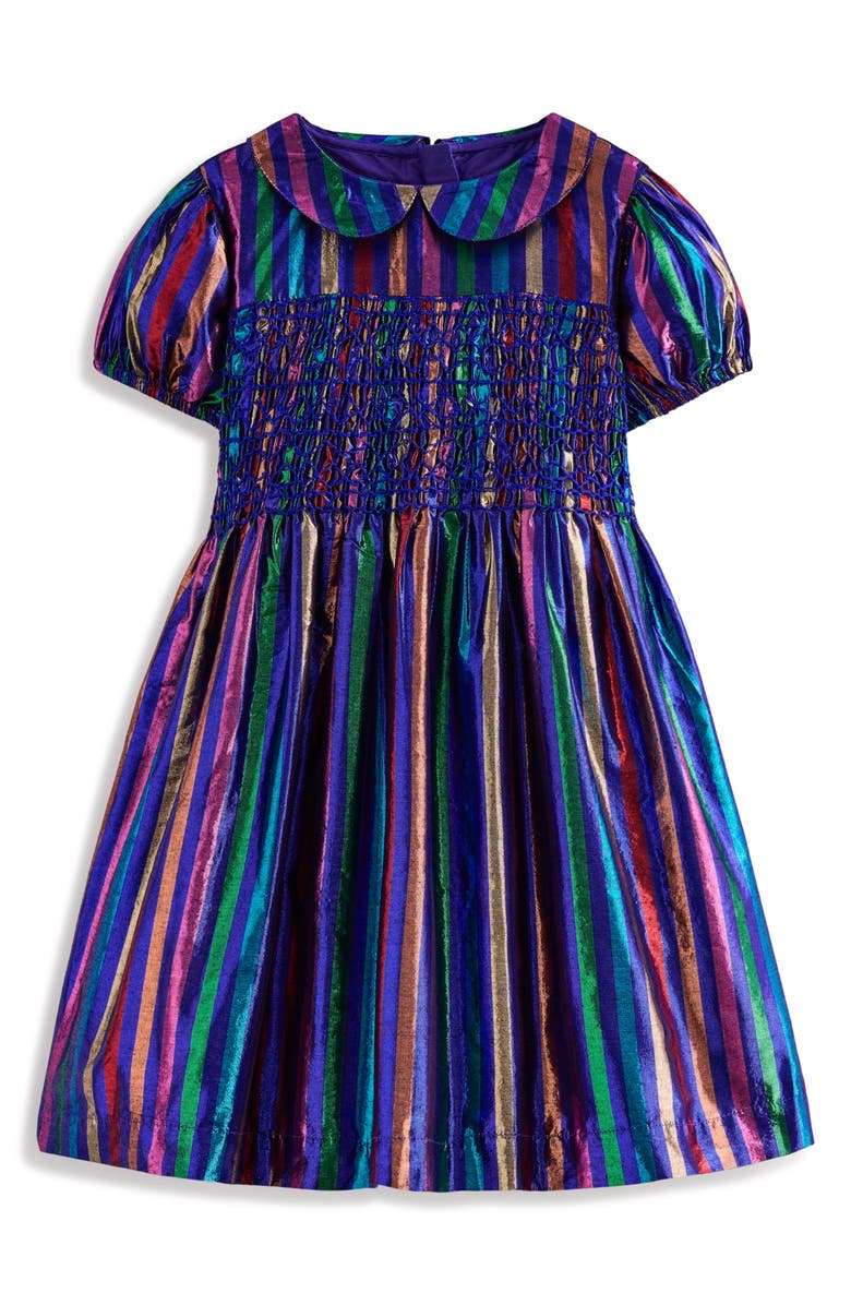Mini Boden Kids' Stripe Metallic Party Dress, Main, color, 