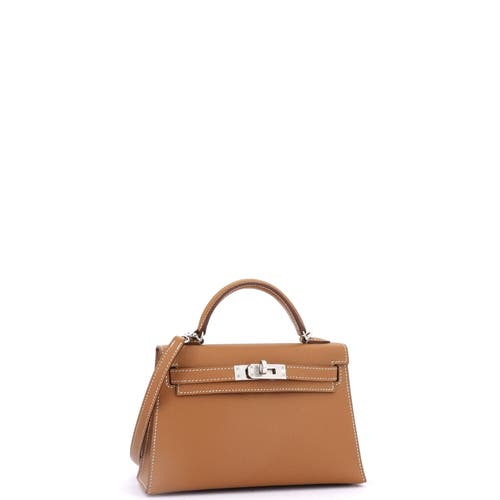 Pre-owned Hermes  Hermes Kelly Mini Ii Bag Brown Epsom With Palladium Hardware 20 In Gold