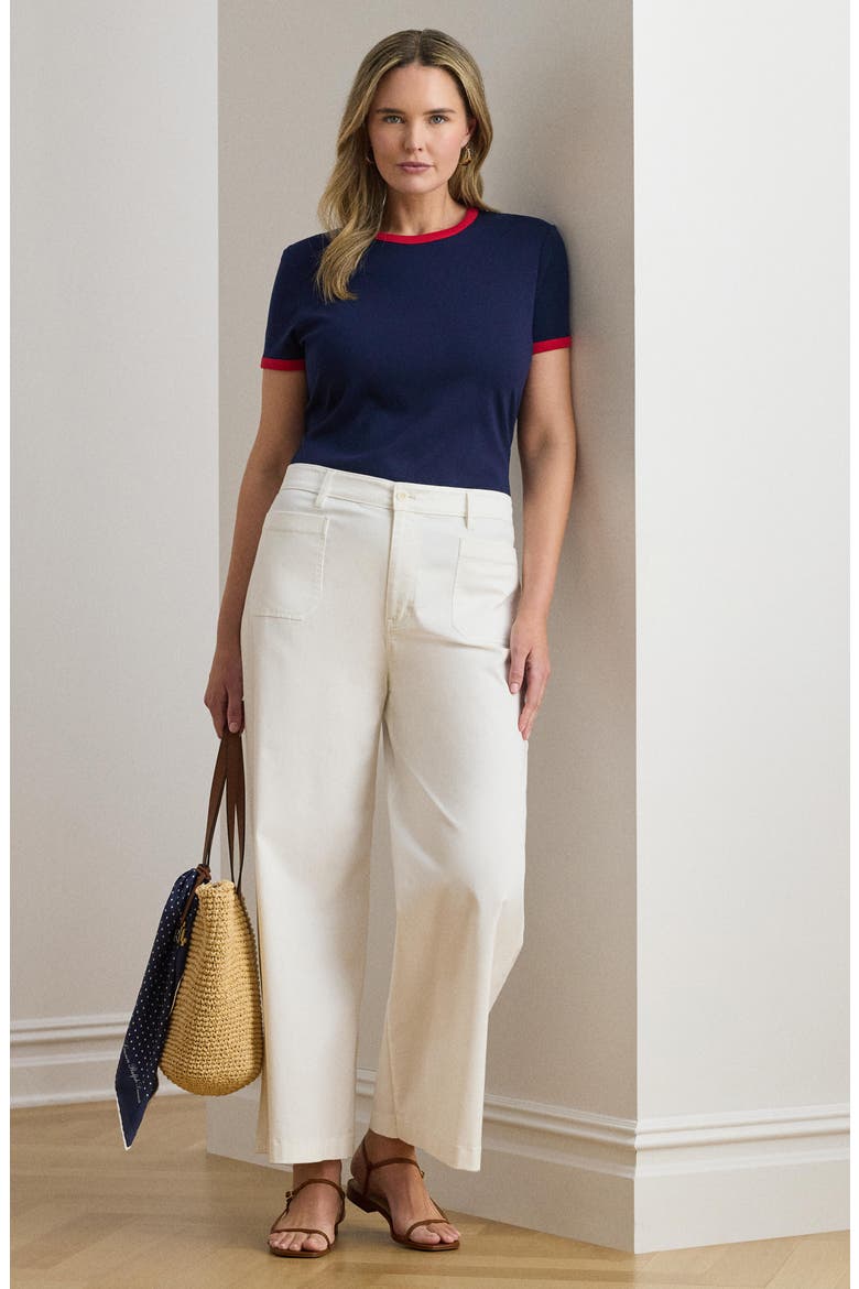 High Waist Stretch Cotton Crop Chino Pants, Alternate, color, WHITE