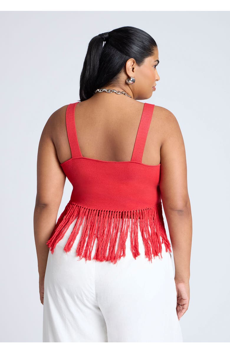 ELOQUII Fringe Crop Top, Alternate, color, High Risk Red