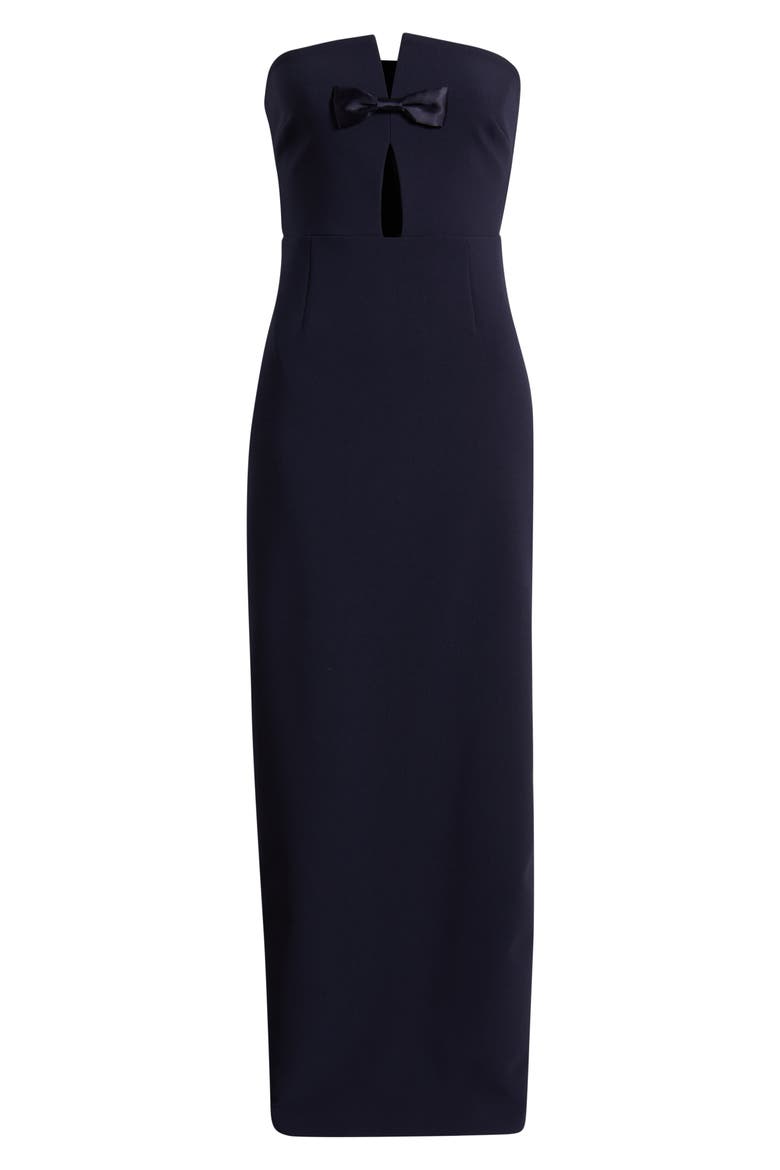 Fallon Satin Bow Cutout Strapless Sheath Gown, Alternate, color, NAVY