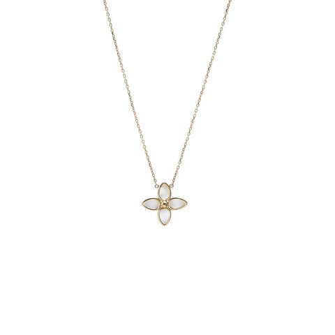 Mother Of Pearl Bezel Flower Necklace 14K