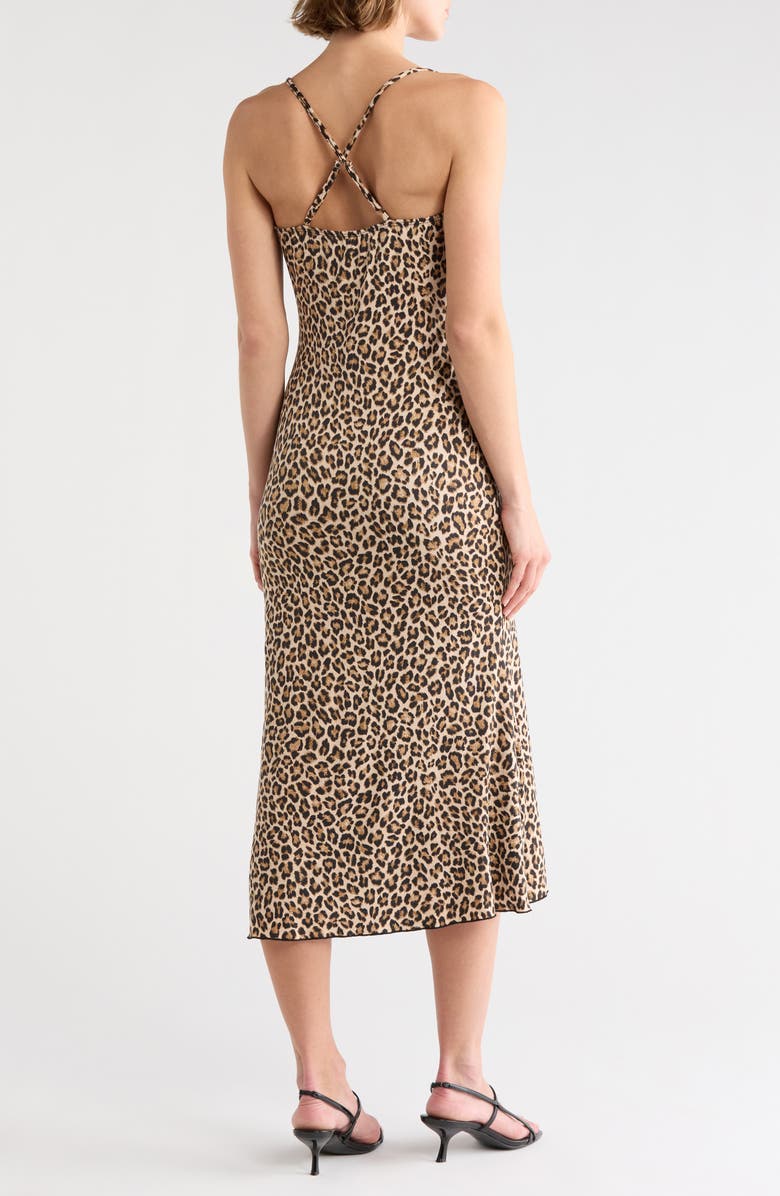 Loveappella Leopard Print Cross Back Midi Slipdress, Alternate, color, Tan Multi