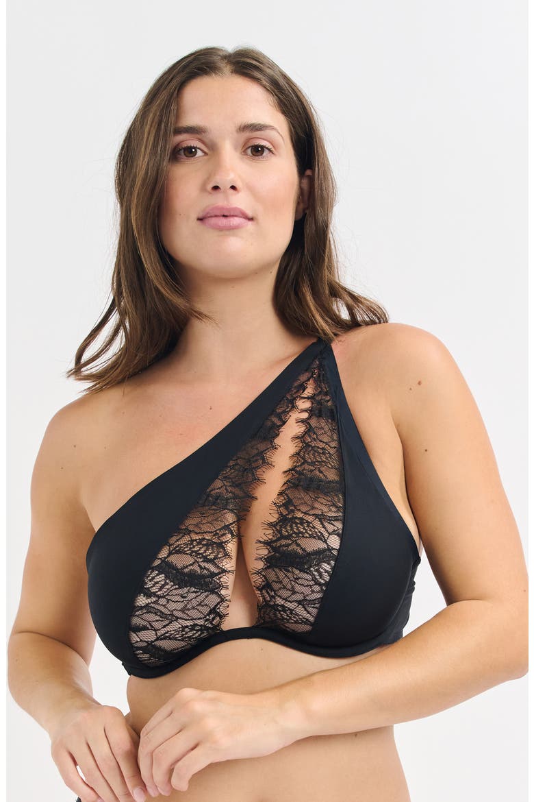 Mysterieuse One-Shoulder Bra, Alternate, color, BLACK
