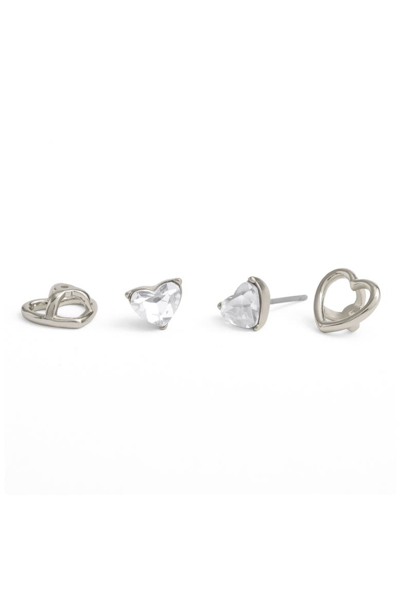 Heart Halo Stud Earrings, Alternate, color, CRYSTAL/ RHODIUM