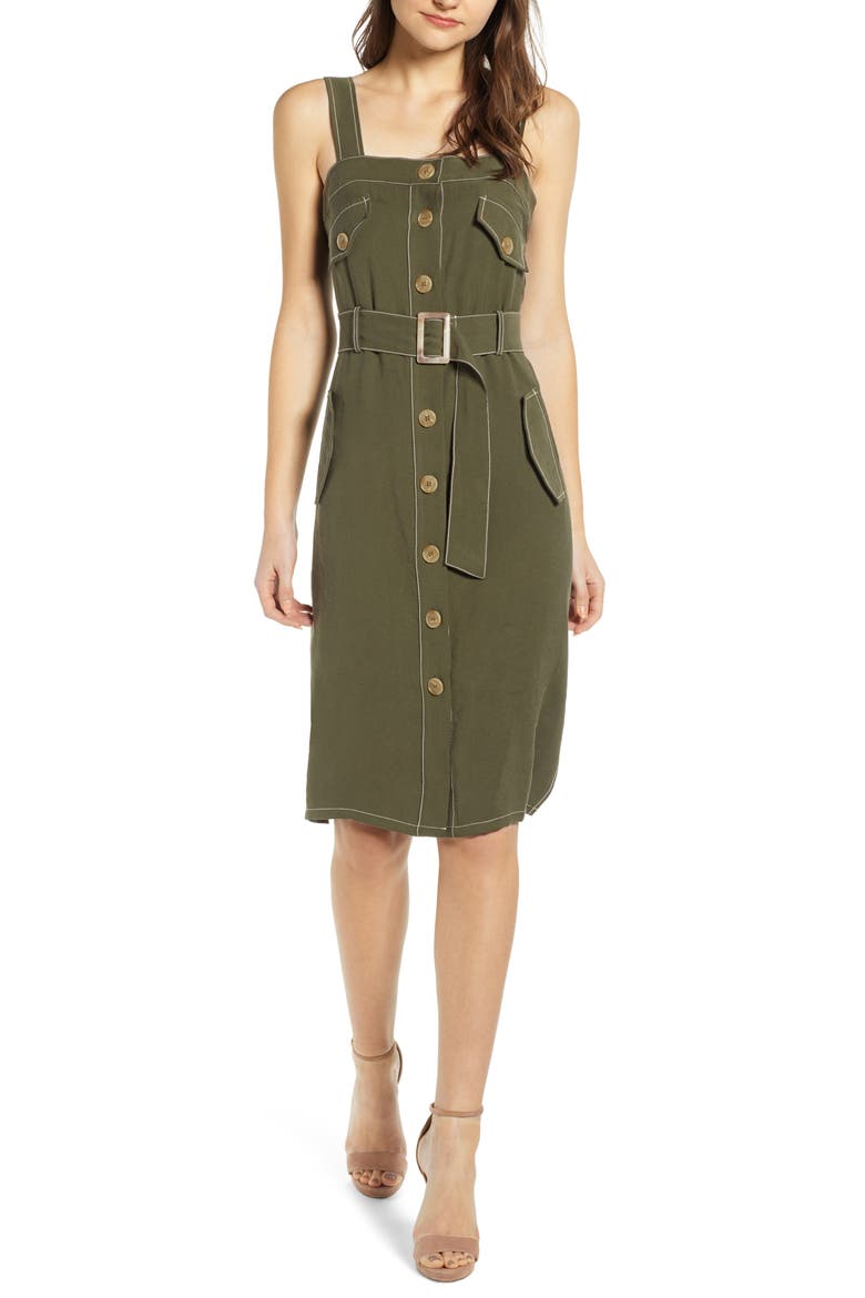 Chriselle Lim Sandrine Safari Dress, Main, color, JUNIPER OLIVE