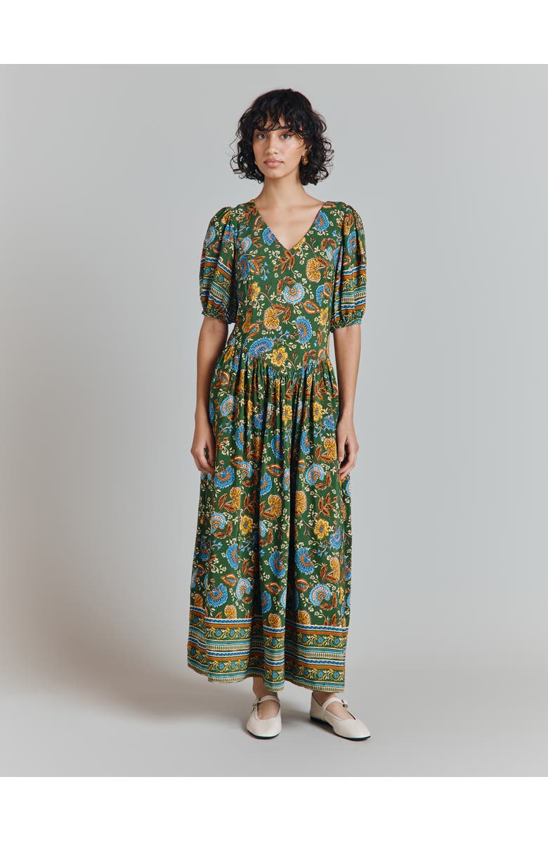Ghost London Christy Crepe Midi Tea Dress, Alternate, color, Green Floral