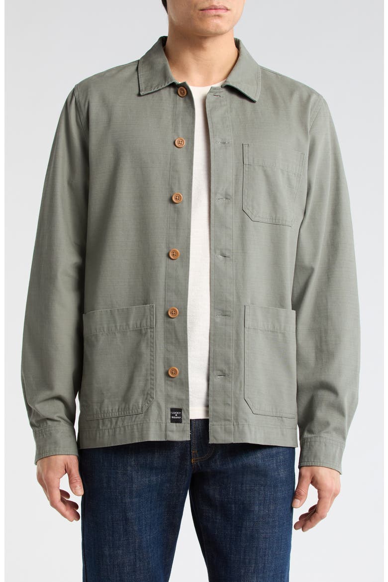Slubbed Cotton Twill Chore Coat, Main, color, SMOKEY OLIVE