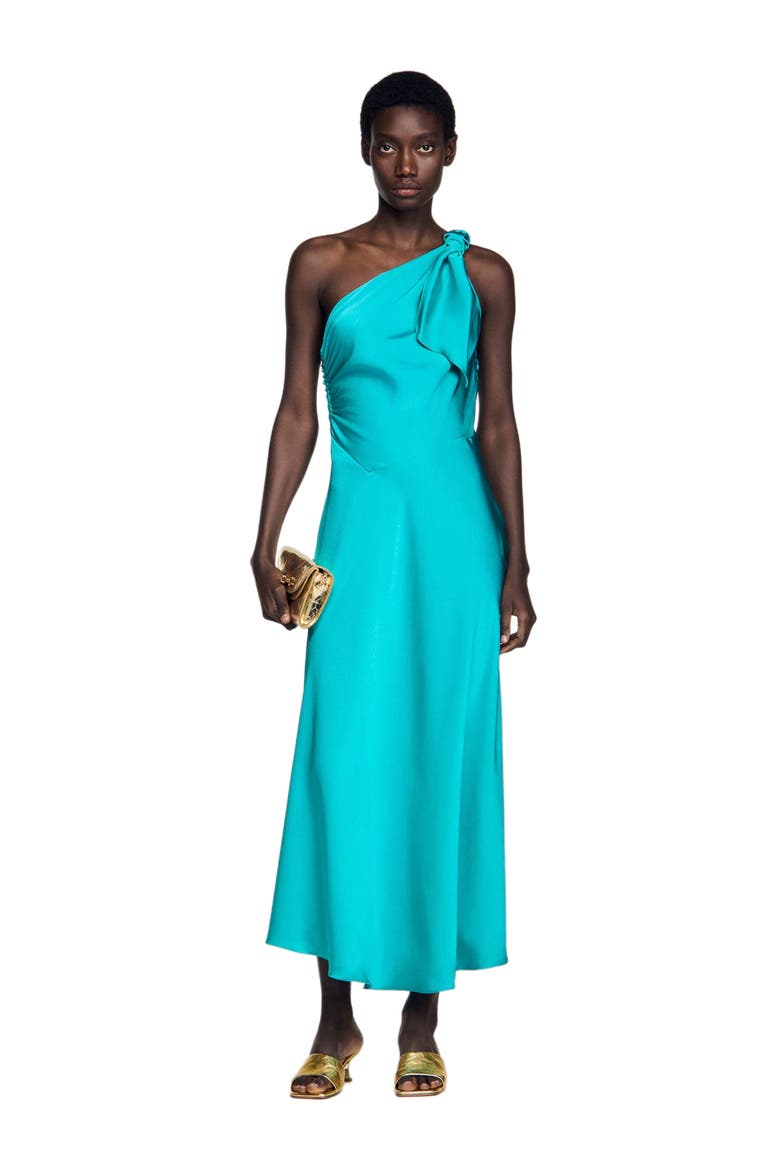 Satin-effect maxi dress with bow, Alternate, color, Green
