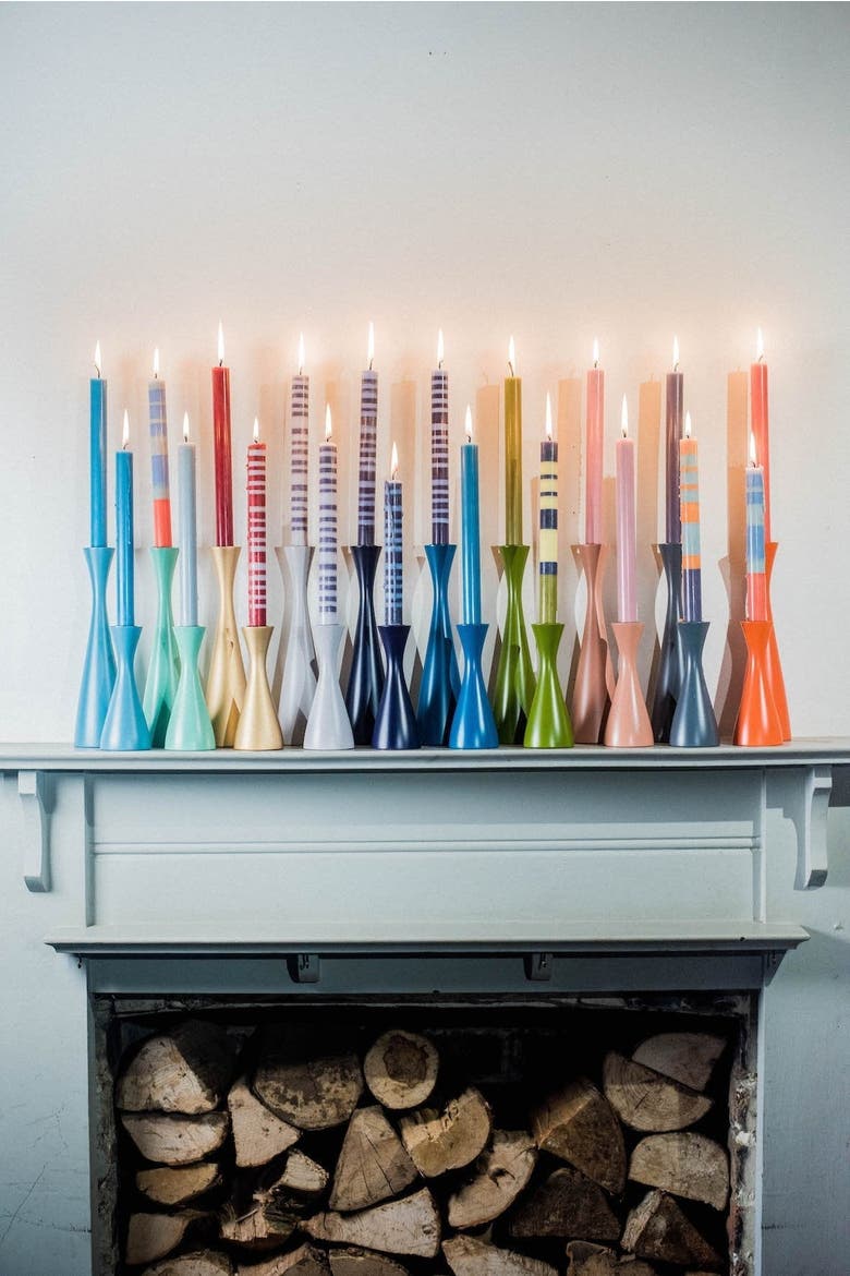 Abstract Striped Dinner Candles - Set of 4, Alternate, color, Opaline, Pompadour, Rust