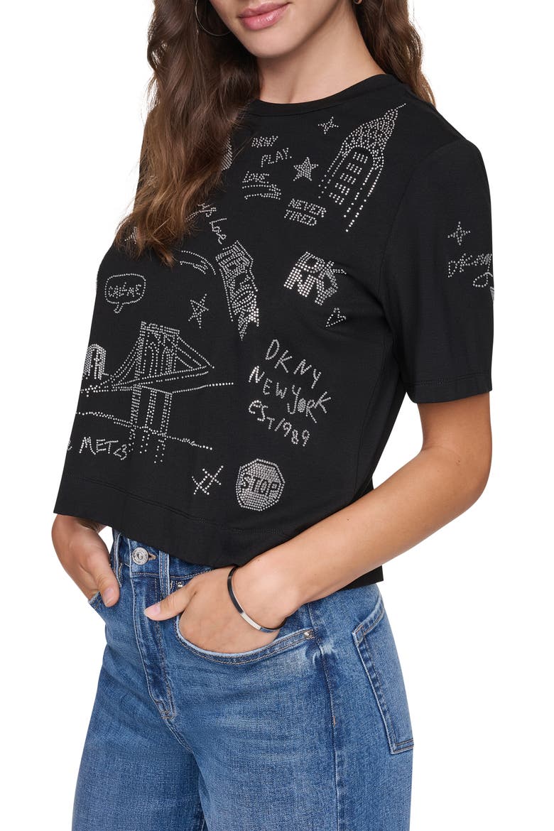 Rhinestone Logo T-Shirt, Alternate, color, BLACK