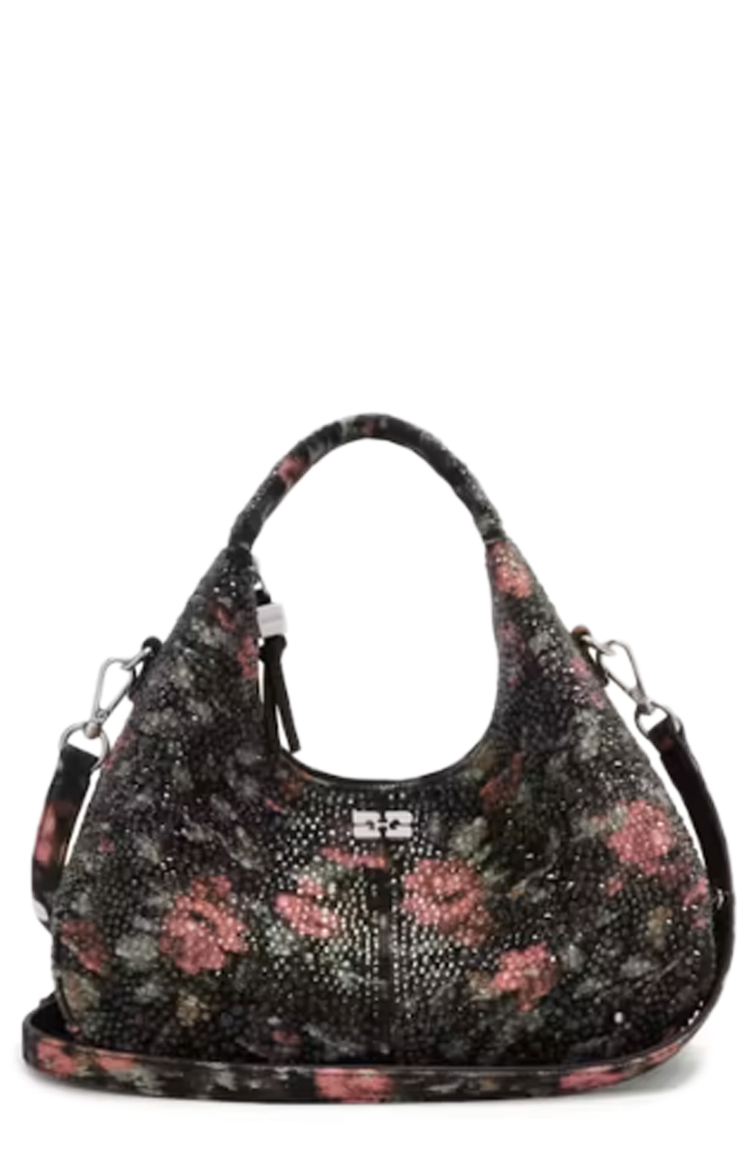 Mini Flowers Hobo Bag, Main, color, BLACK