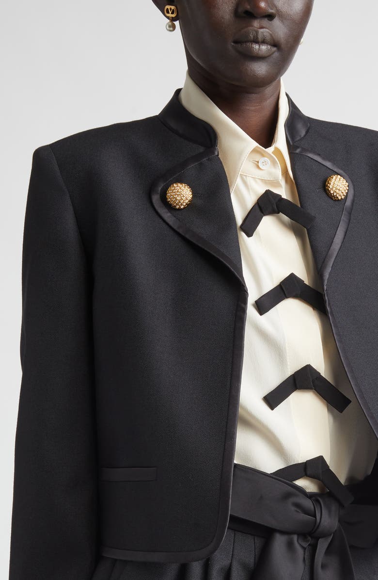 Valentino Crop Button Lapel Wool & Mohair Jacket, Alternate, color, Black