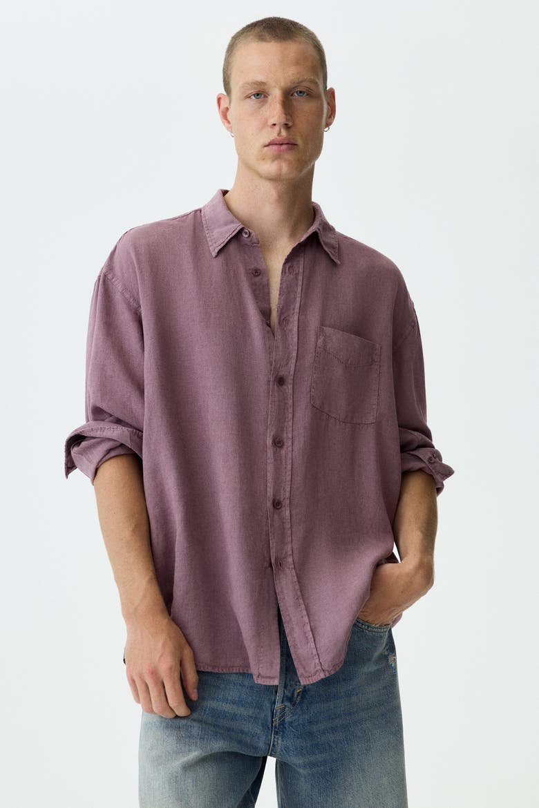 Relaxed Fit Linen-blend Shirt, Alternate, color, Dusty red