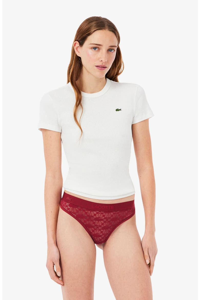 Lace Thong, Alternate, color, BORDEAUX