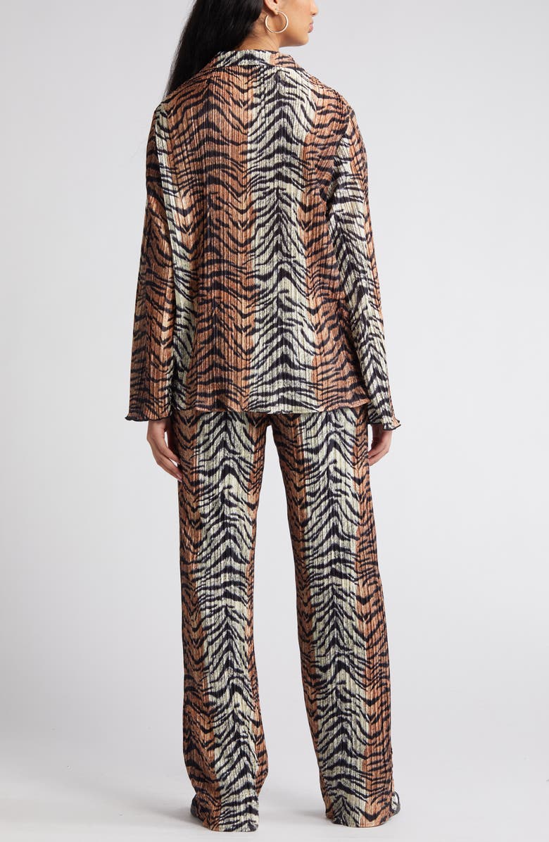 Dressed in Lala Tiger Long Sleeve Plissé Top & Pants Set, Alternate, color, Tiger Stripe