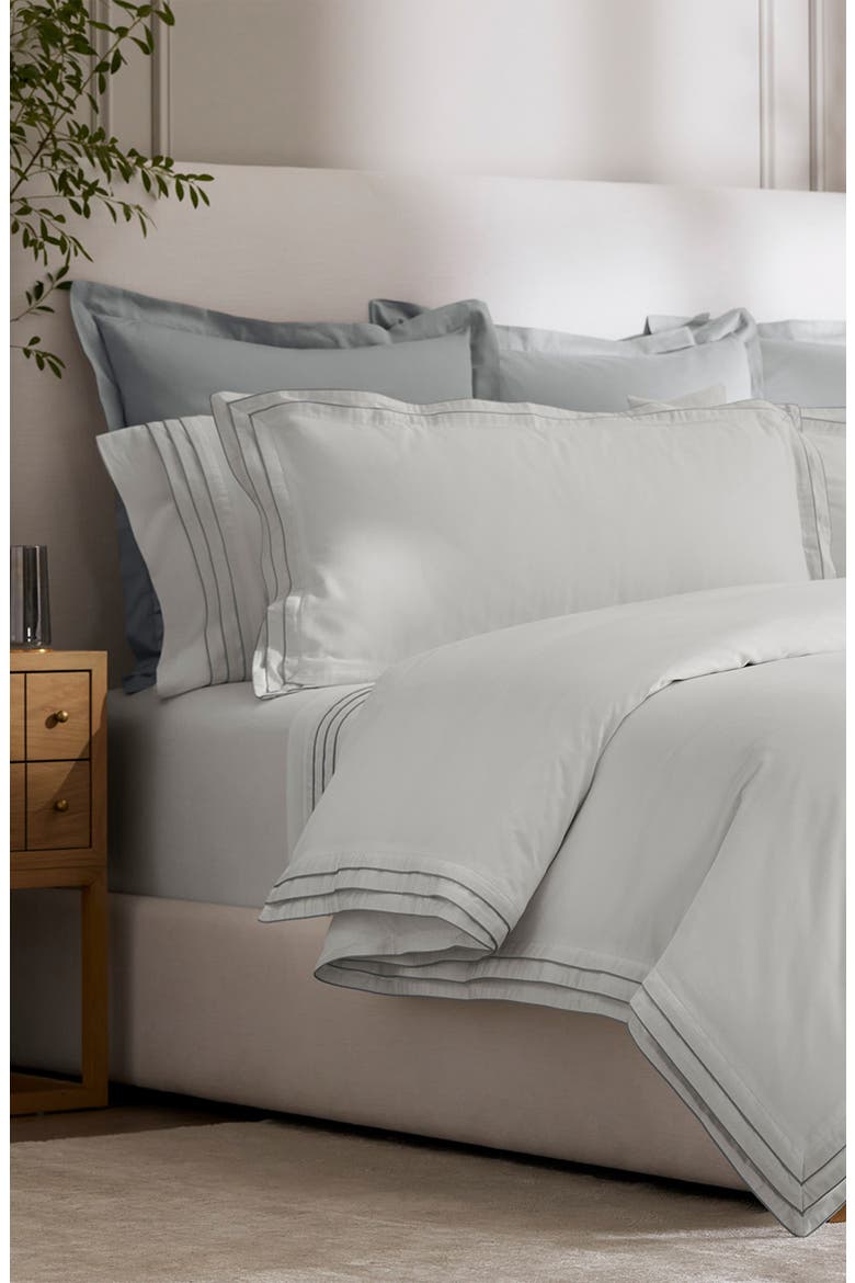 Signature Triple Pleat Duvet Cover & Sham Set, Alternate, color, WHITE/ SHORE