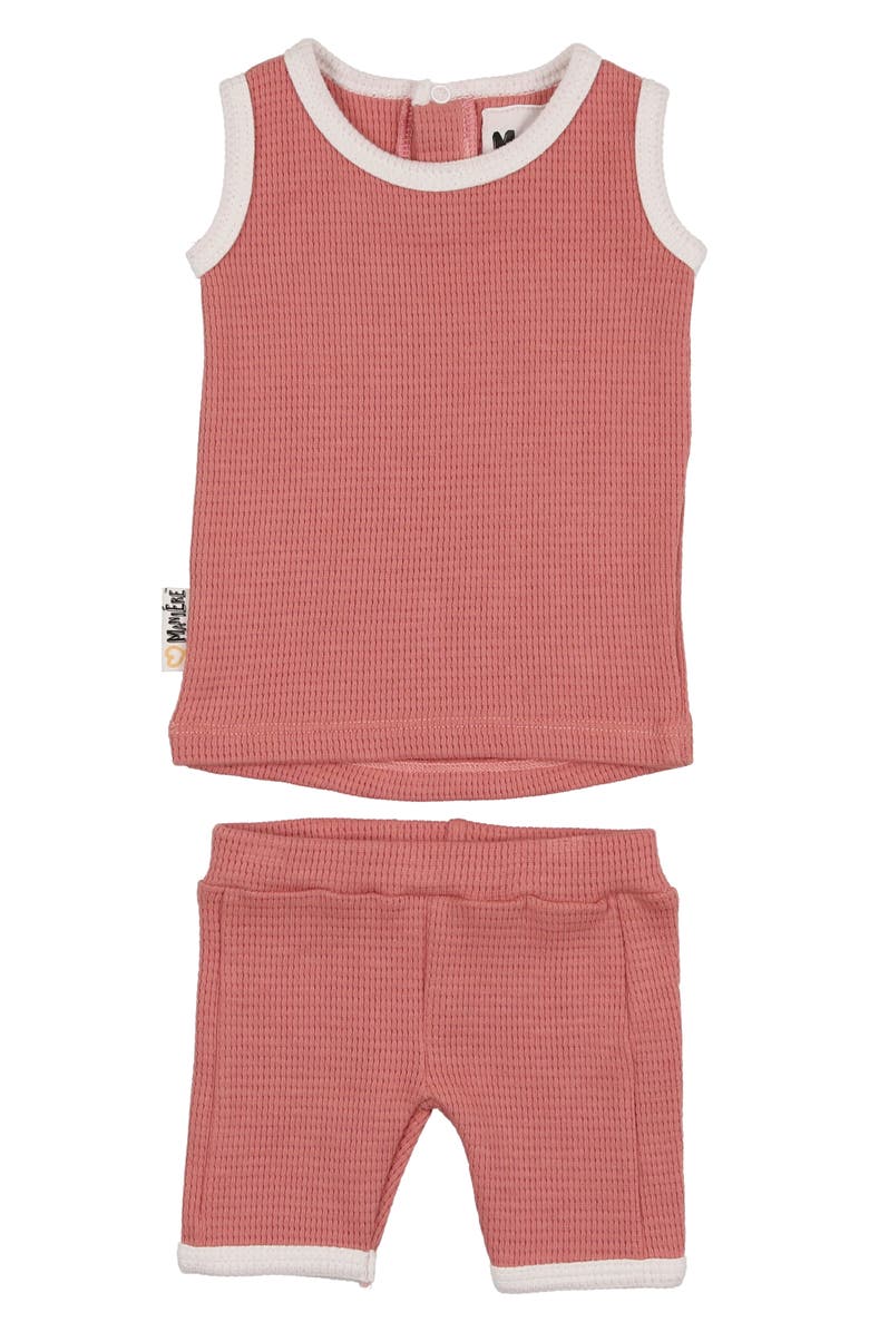 Manière Waffle Knit Cotton Tank & Shorts Set, Main, color, Salmon