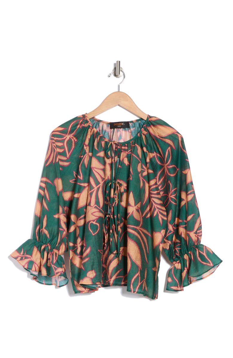 Renee C Floral Tie Neck Top, Alternate, color, 