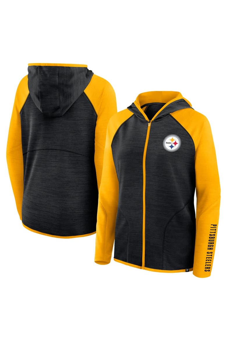 Women's Fanatics Black/Gold Pittsburgh Steelers Redzone End Around Pass Raglan Full-Zip Hoodie, Main, color, Black