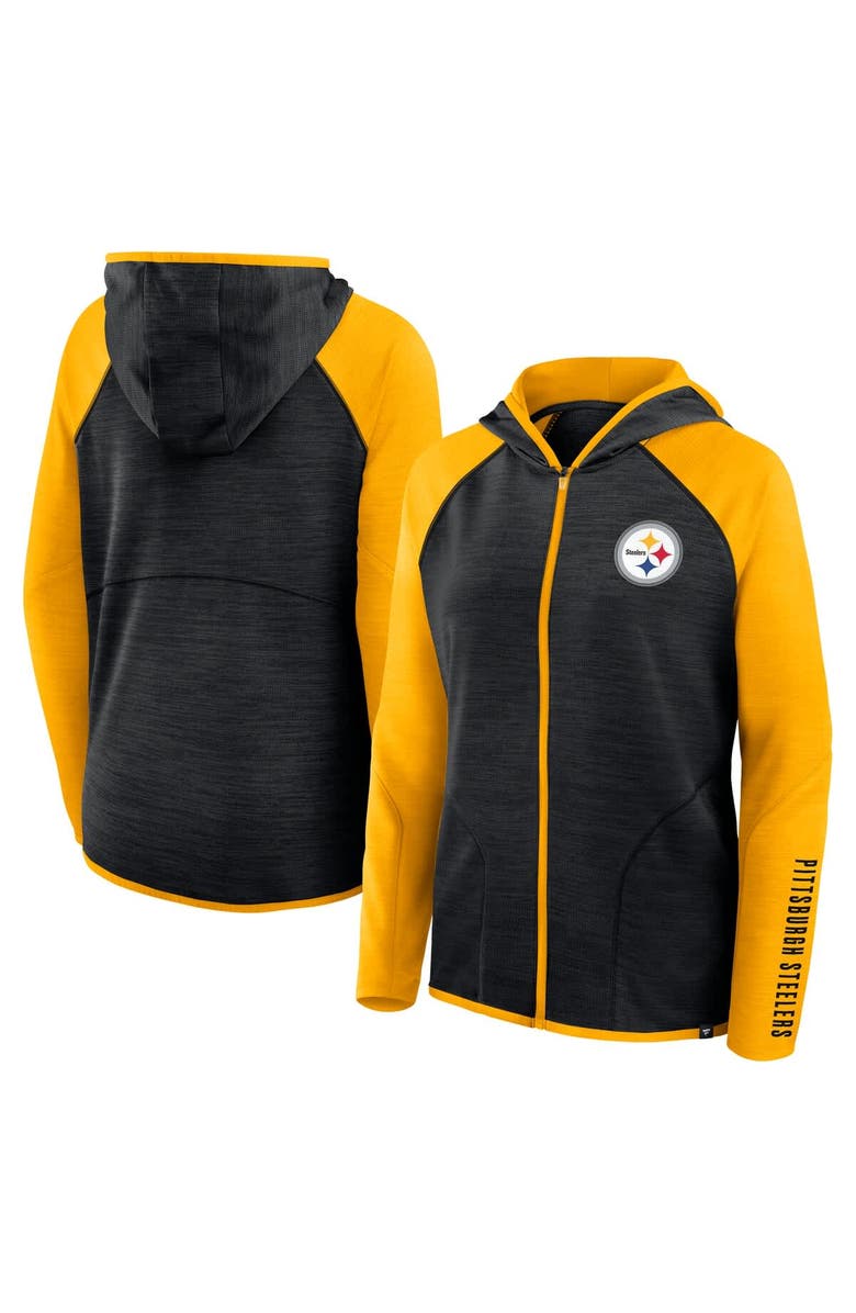 FANATICS Women's Fanatics Black/Gold Pittsburgh Steelers Redzone End Around Pass Raglan Full-Zip Hoodie, Main, color, Black
