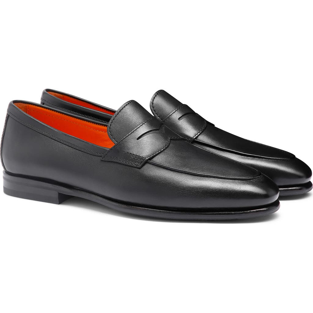 Santoni Carlos Penny Loafers In Black
