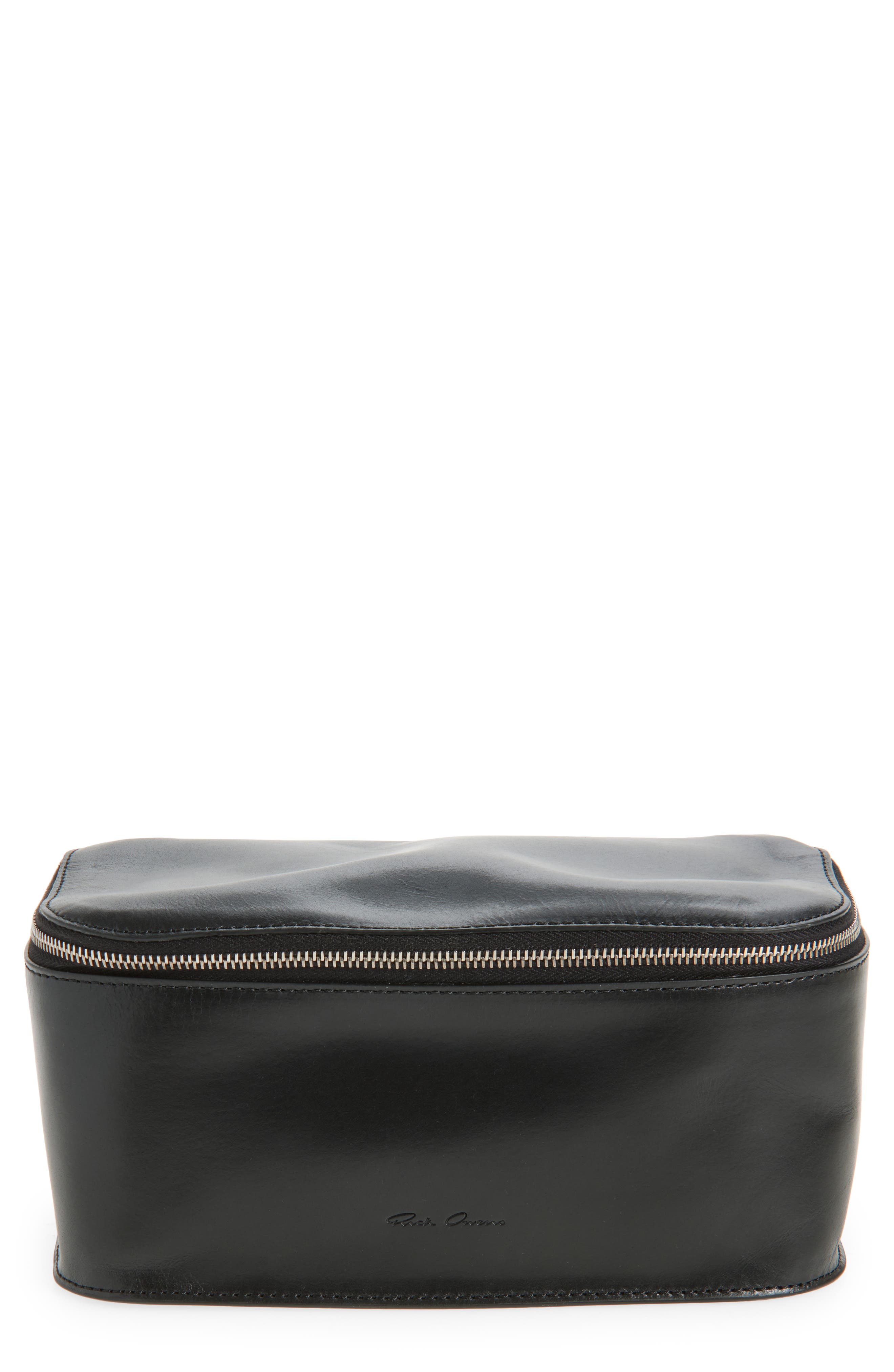 Rick Owens Medium Calfskin Leather Toiletries Bag, Main, color, Black