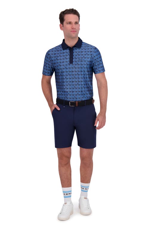 Ben Sherman Jacquard Geo Print Stretch Tech Polo In Blue