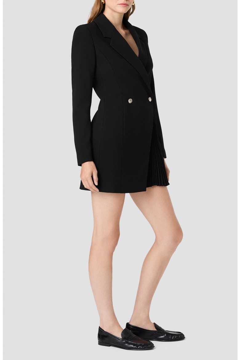 Azra Twill Pleated Tuxedo Minidress, Alternate, color, BLACK