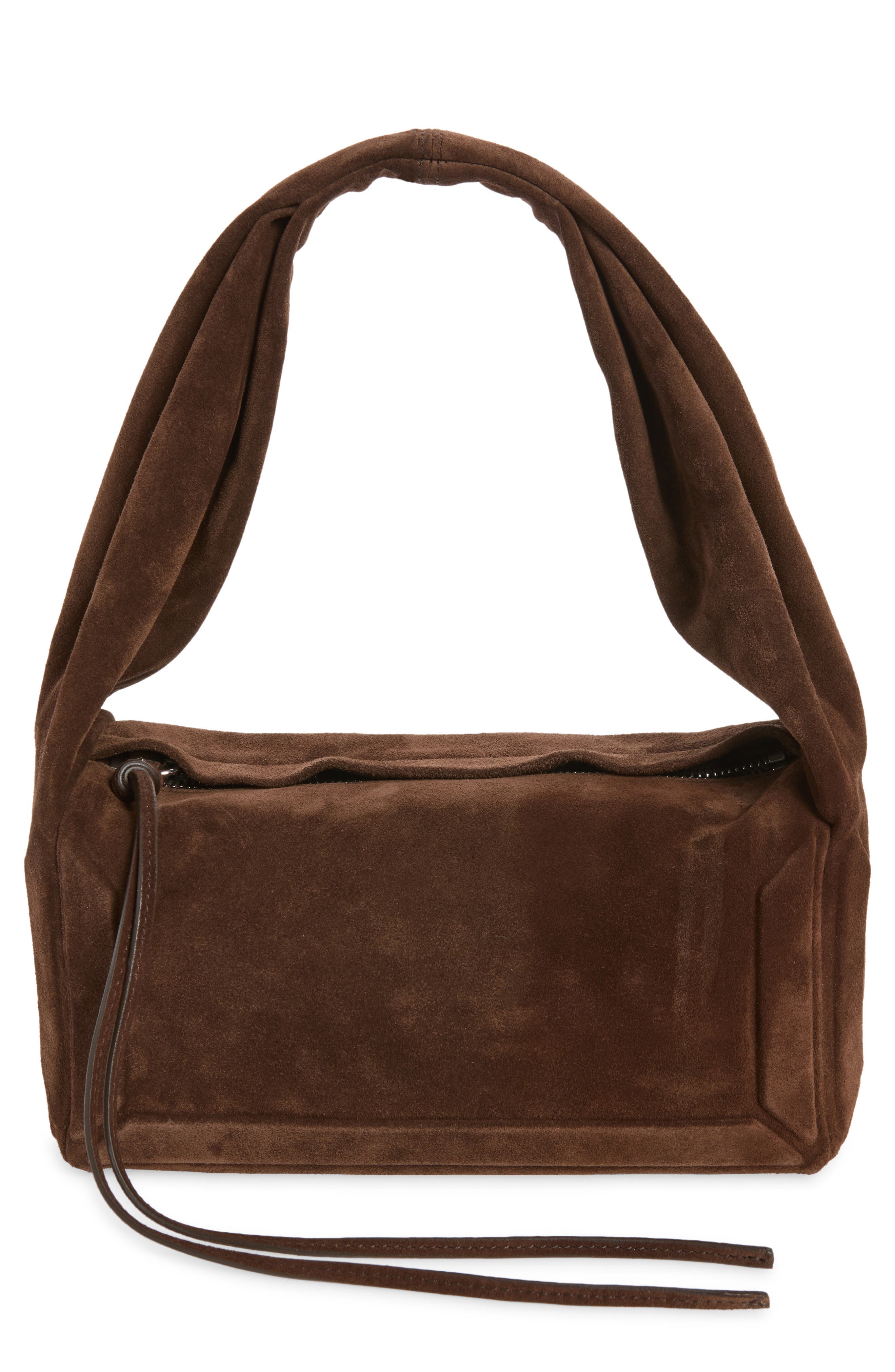 Small Box East West Leather Bag, Main, color, DARK BROWN