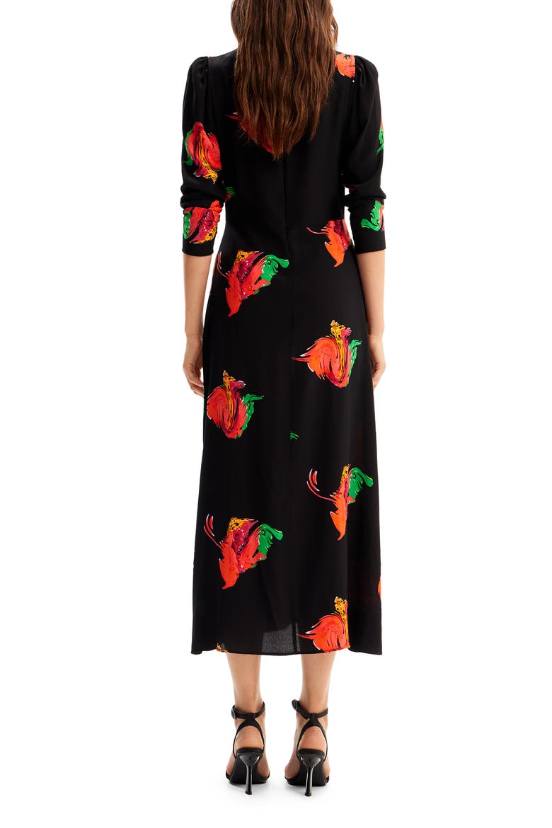 Long Floral Slit Dress, Alternate, color, BLACK