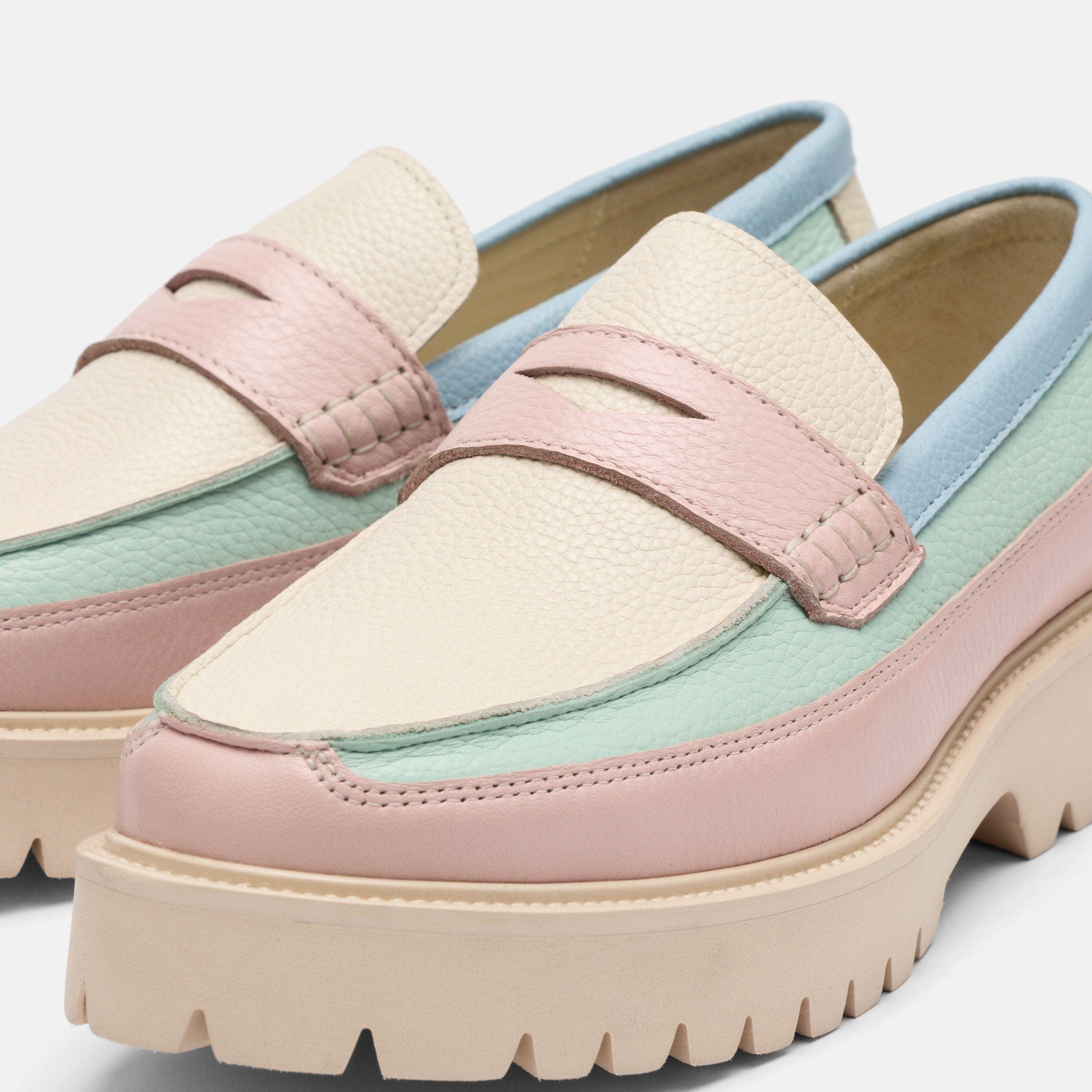 MARC NOLAN Ms. Adler Leather Lug Penny Loafers, Alternate, color, Pastel