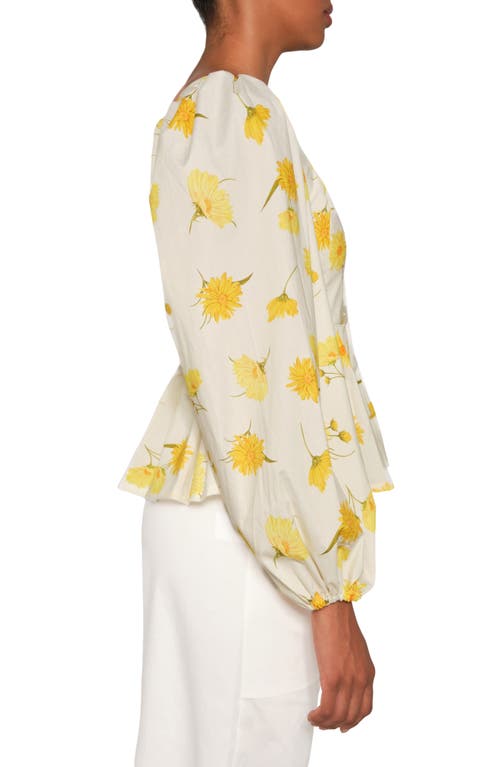 The Lulo Project Hacienda Balloon Sleeve Cotton Peplum Top In White
