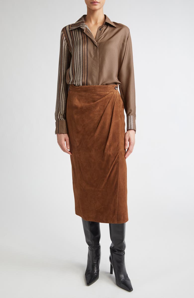 Max Mara Shaker Stripe Silk Top, Alternate, color, Chocolate