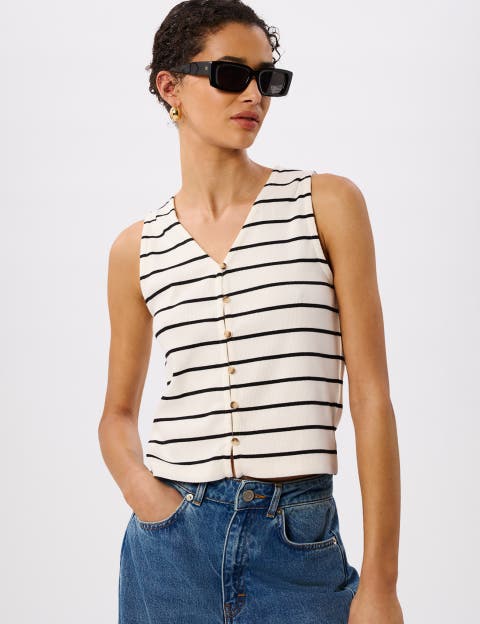 Stripe Button Front Tank