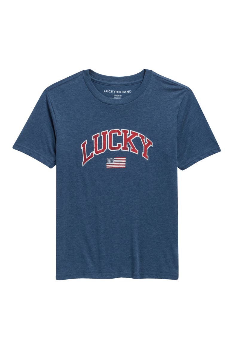 Kids' Flag Logo Graphic T-Shirt, Main, color, DARK DENIM HEATHER