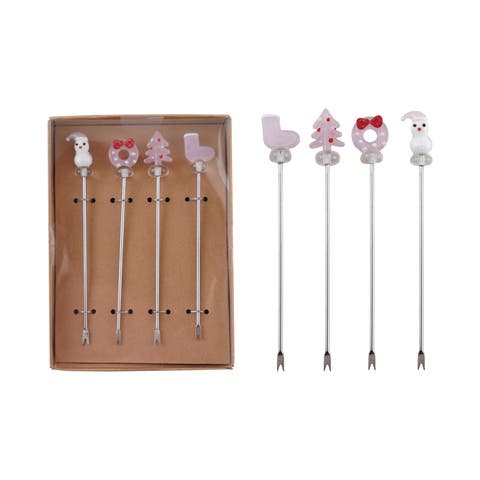 Hand-Blown Glass Icon Appetizer Picks, Stainless Steel