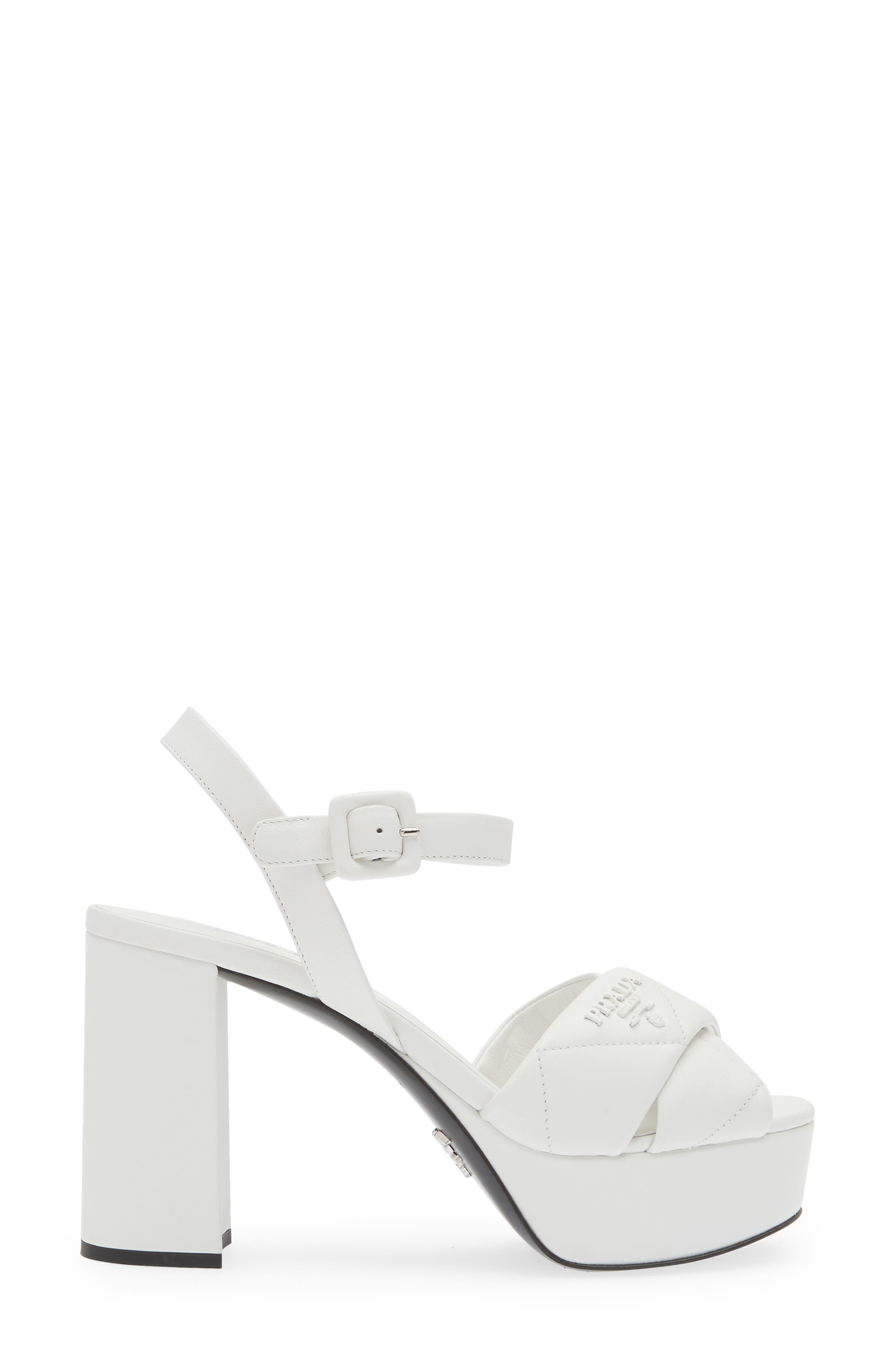 Prada Diagram Platform Sandal, Alternate, color, White