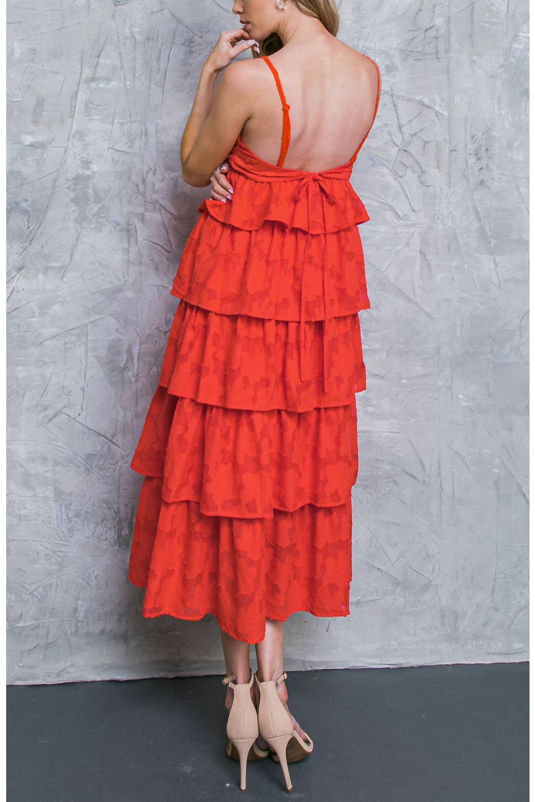 Tiered Midi Dress, Alternate, color, TOMATO RED