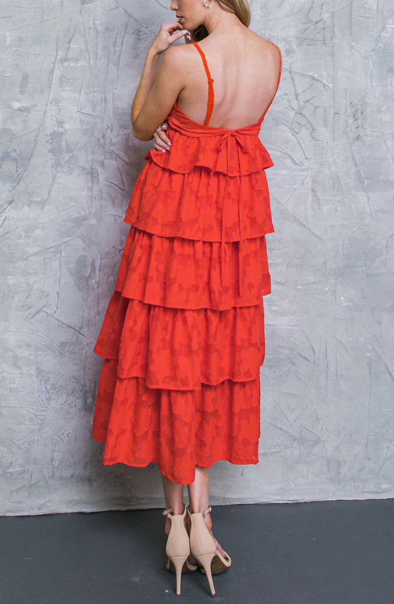 FLYING TOMATO Tiered Midi Dress, Alternate, color, Tomato Red