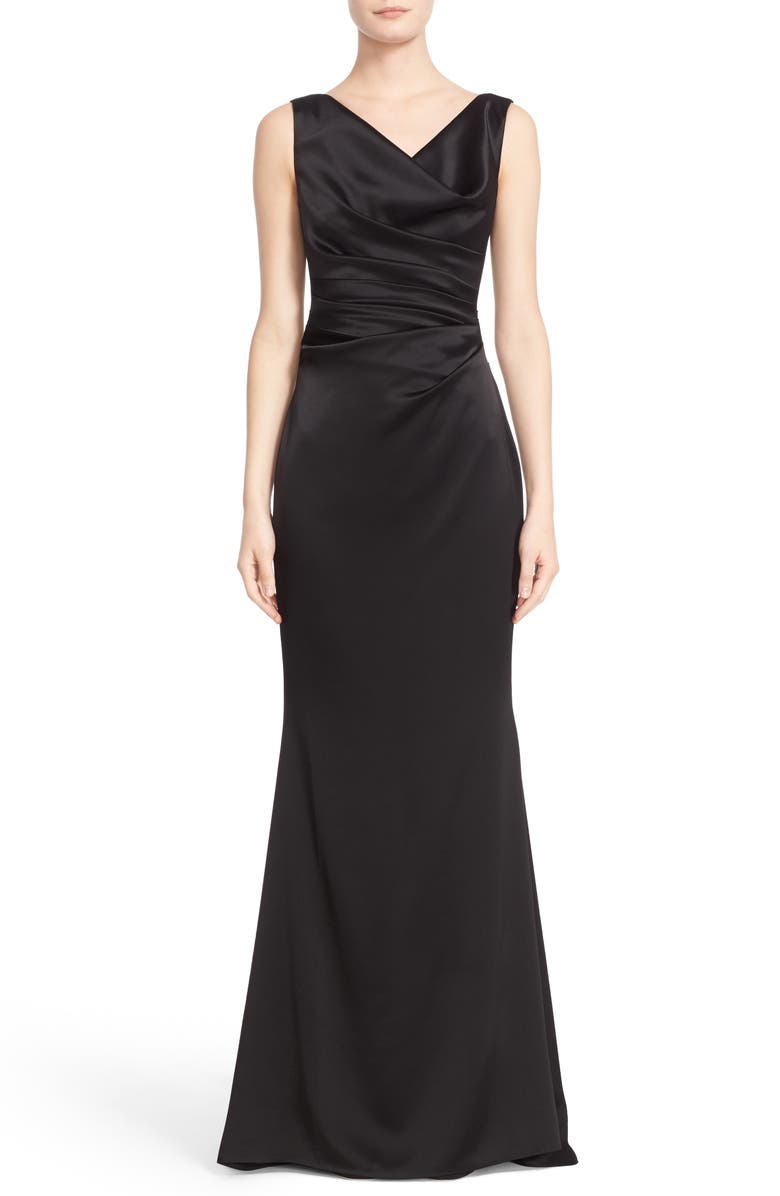 Talbot Runhof Drape V-Neck Matte Crepe Column Gown, Main, color,