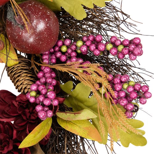 Northlight Mums And Pomegranates Artificial Fall Harvest Twig Wreath, 24-inch In Brown
