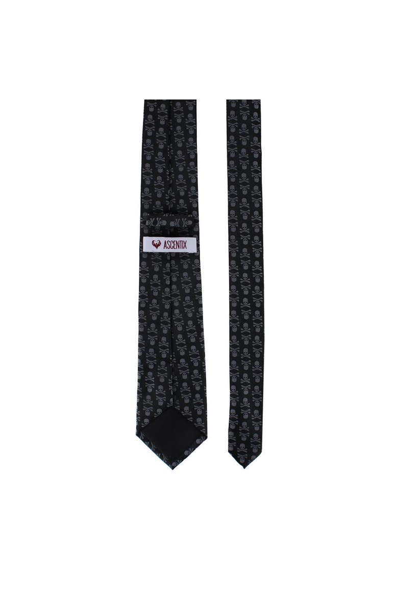 Pirate Skull and Crossbones Necktie, Alternate, color, Grey on Black