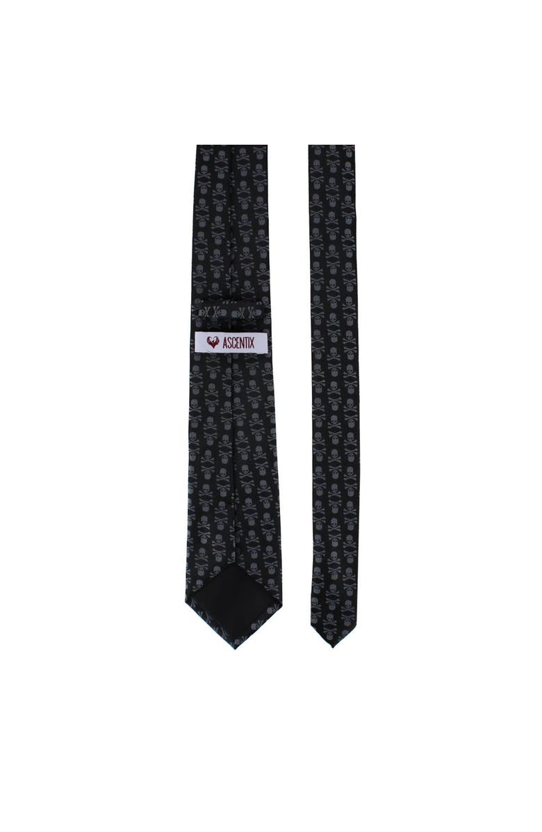 Ascentix Pirate Skull and Crossbones Necktie, Alternate, color, Grey On Black