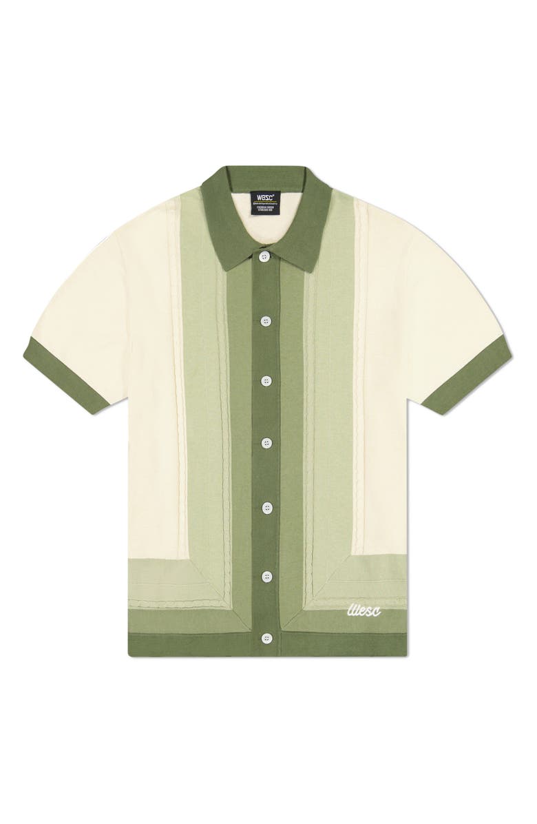 WeSC Short Sleeve Cotton Button-Down Sweater, Main, color, Olivine