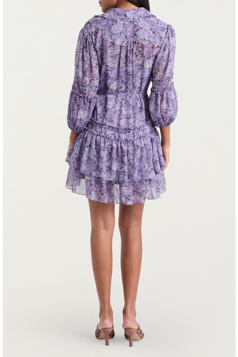 Painted Hydrangea Marsea Ruffle Chiffon Shirtdress, Alternate, color, LILAC WINE MULTI